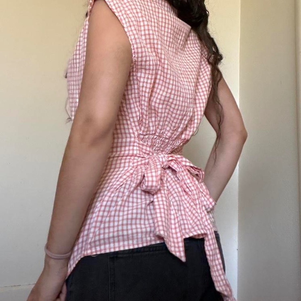 Gingham sleeveless button up vintage style top size s-xs
